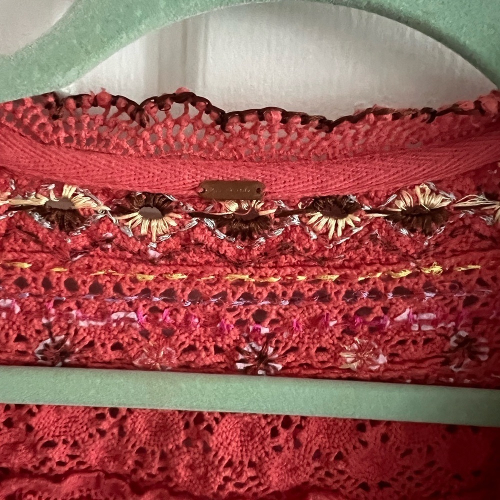 Free People CAMELIA SIESTA FIESTA CROCHET TRIM LONG SLEEVE TOP EUC! Size small. - Picture 3 of 8